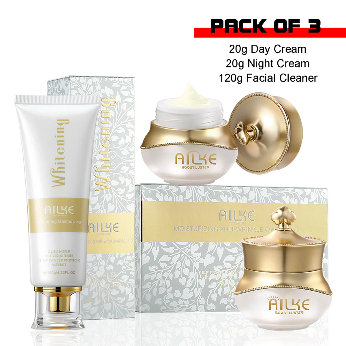 AILKE White Rose Whitening Face Care Set – Hyaluronic Acid, Anti-Wrinkle & Dark Spot Reduction