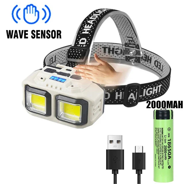 LED Induction Headlamp — 4 Modes, Gesture Sensor, Type-C Rechargeable | Camping, Fishing & Hiking