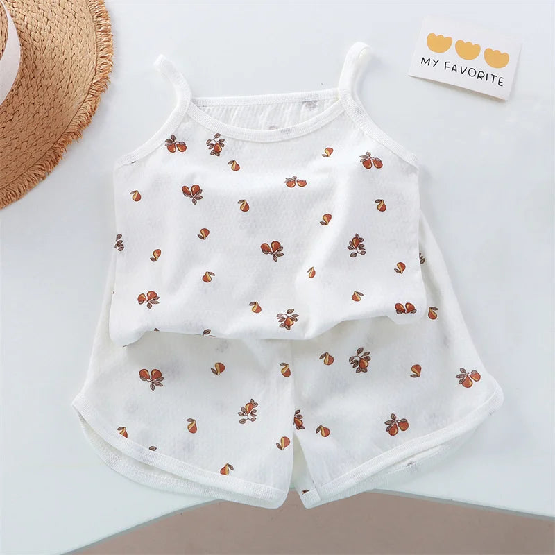 Kids Cotton Vest & Shorts Loungewear Set | Sleeveless Summer Suit for Girls Ages 0–5