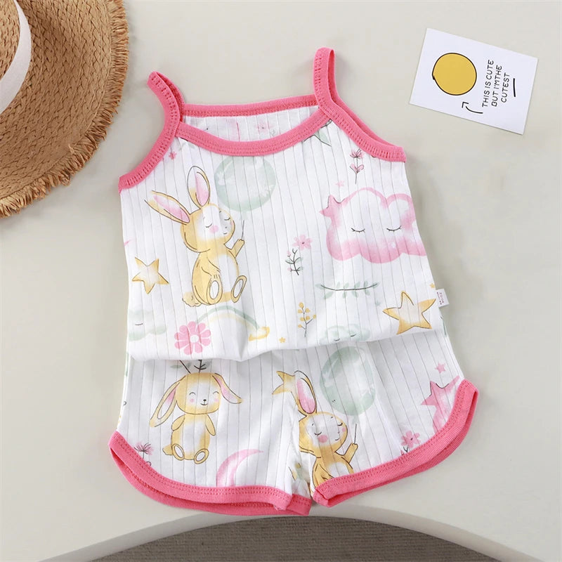 Kids Cotton Vest & Shorts Loungewear Set | Sleeveless Summer Suit for Girls Ages 0–5