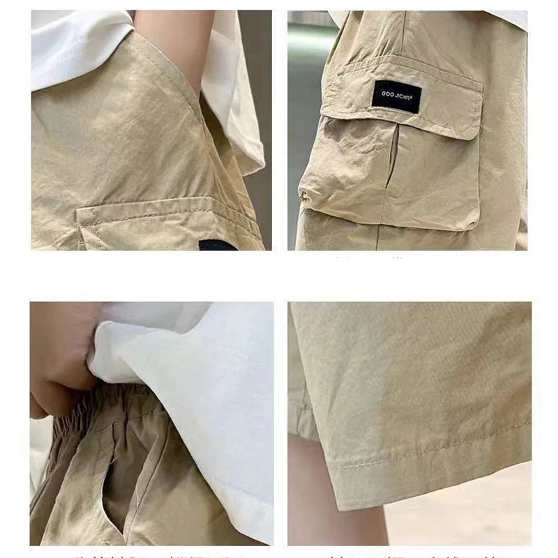 Boys Cotton Cargo Shorts | Big Pocket Summer Pants | Ages 3–14 | Purple & Khaki