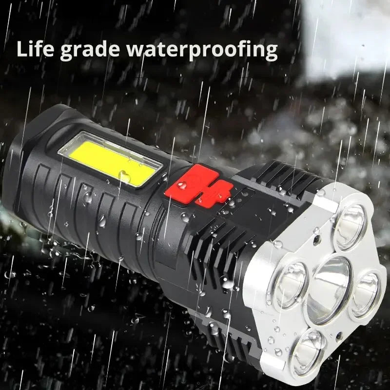 5-LED Rechargeable Camping Spotlight – 3 Modes with Side Light
