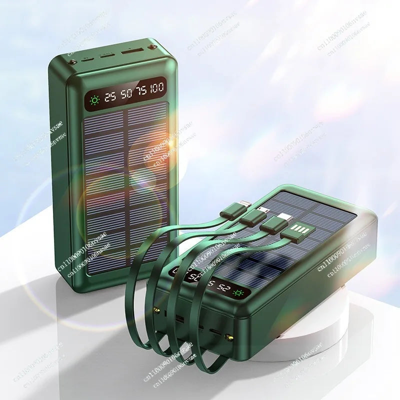 Solar Power Bank 5000mAh | Fast Charging with Built-in Cable