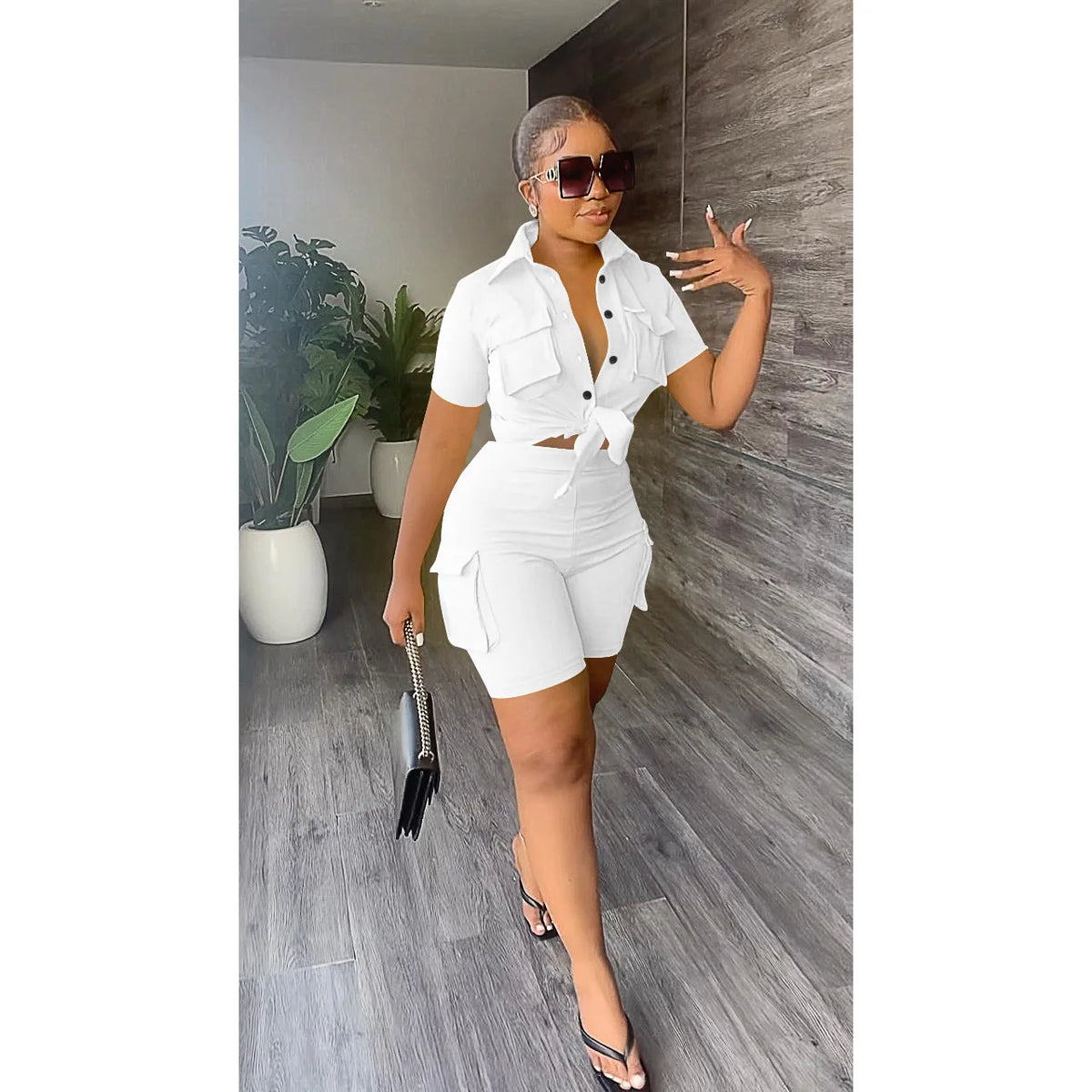 Women's Two-Piece Shorts Set – Short Sleeve Shirt & Casual Pocket Shorts | Streetwear | S–XXL