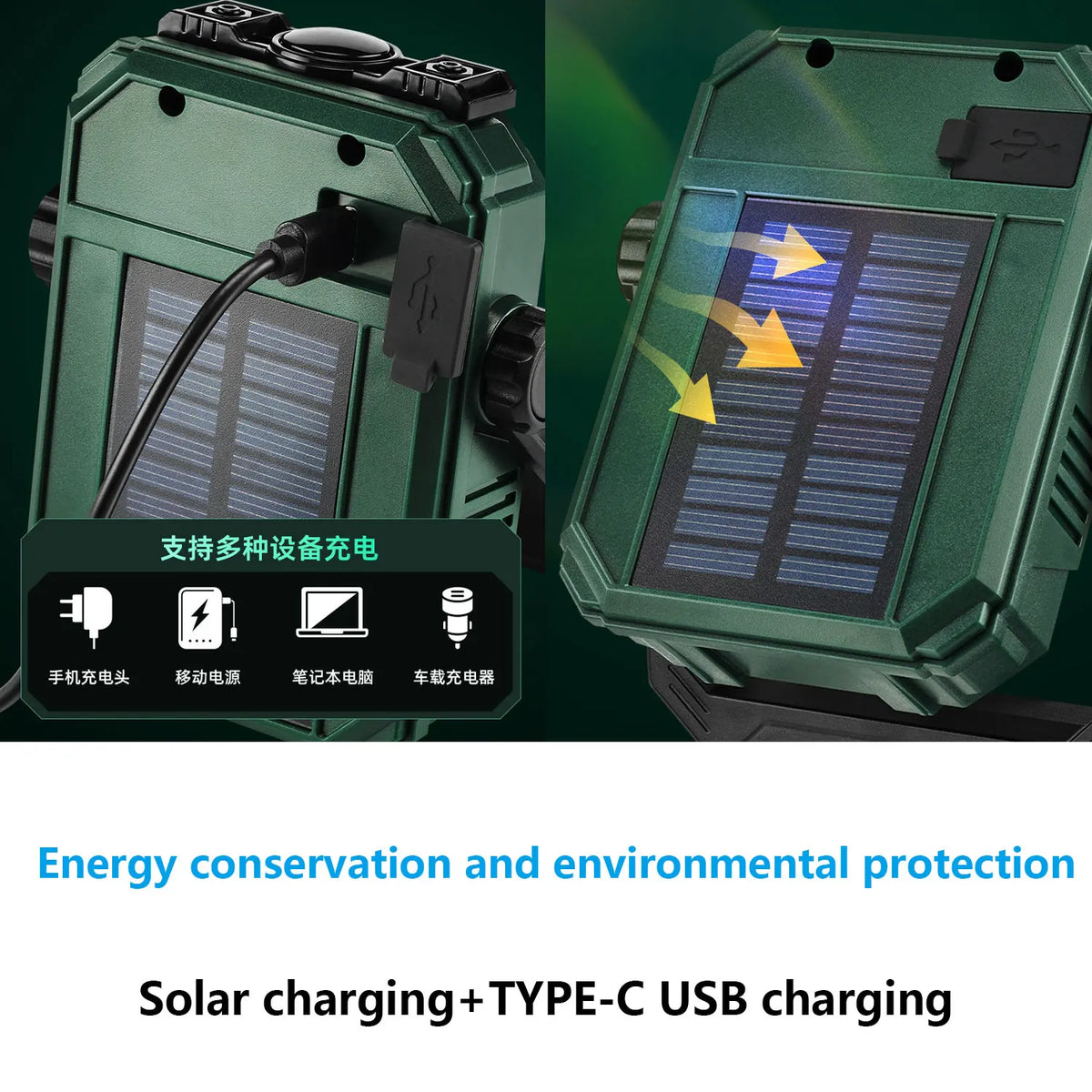 YEMAO LED Camping Lantern — 5 Modes, Magnetic Mount, Solar Charging, Power Display | Waterproof Emergency Light