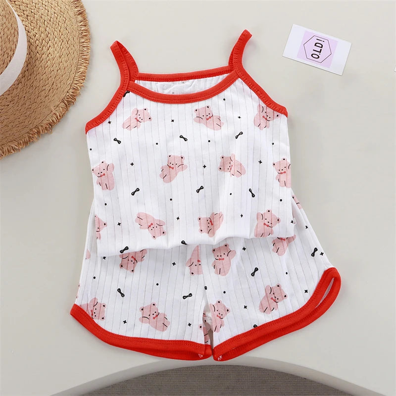 Kids Cotton Vest & Shorts Loungewear Set | Sleeveless Summer Suit for Girls Ages 0–5