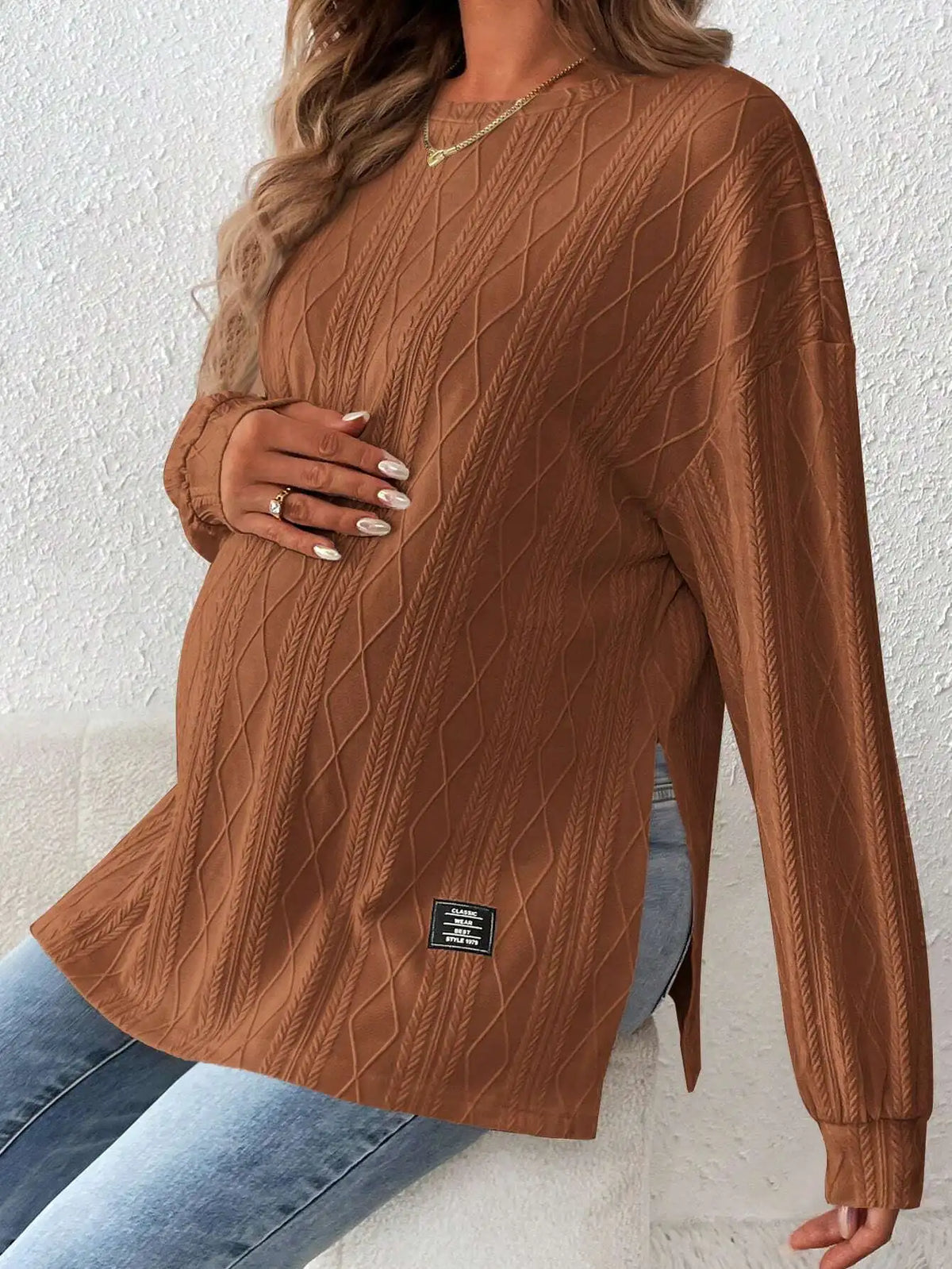 Maternity Long Sleeve Round-Neck T-Shirt – Comfortable Pregnancy Top | S–XXL