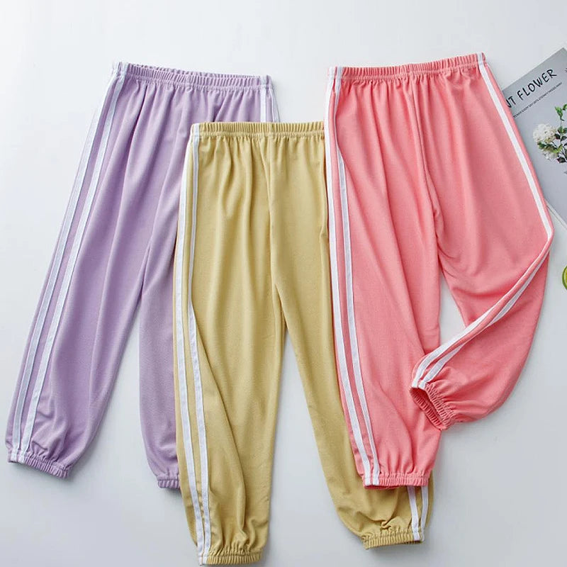 Kids Summer Elastic Waist Pants | 1 or 3-Piece Solid Colour Sports & Mosquito Pants for Boys & Girls