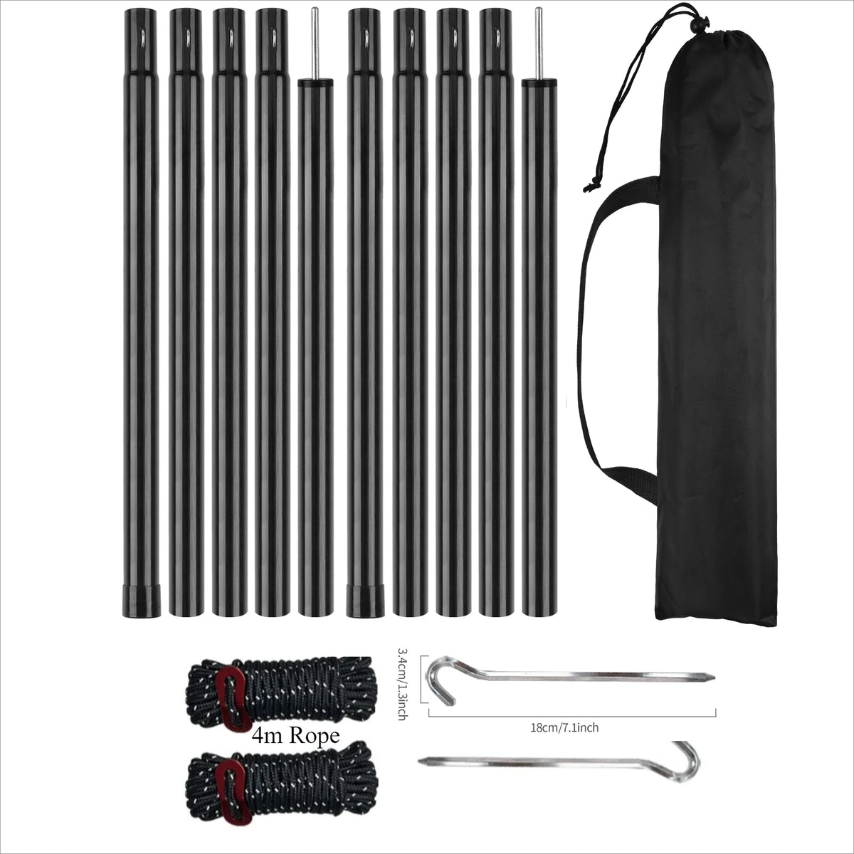 Camping Tarp & Awning Poles – Adjustable Caravan Porch Shelter Support