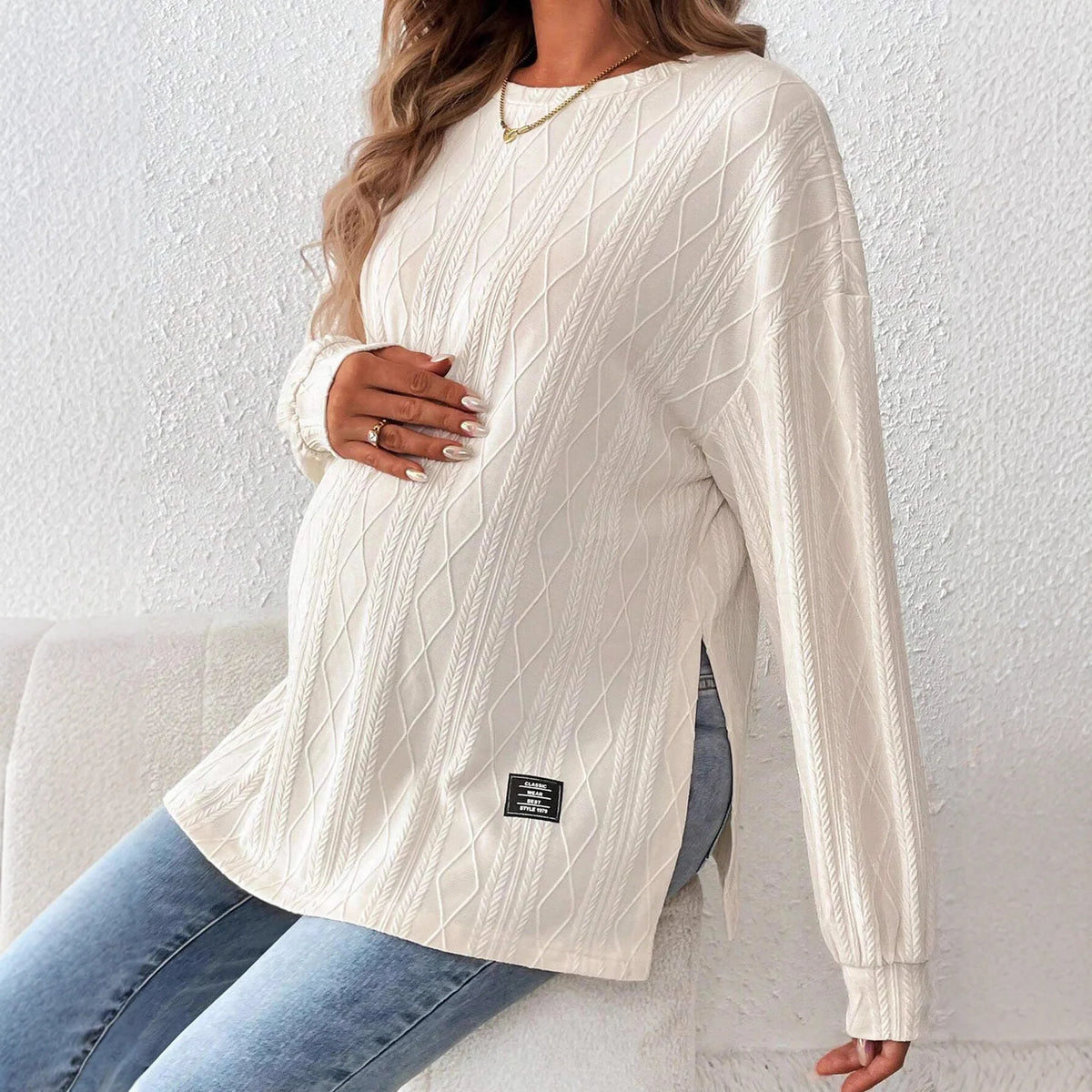 Maternity Long Sleeve Round-Neck T-Shirt – Comfortable Pregnancy Top | S–XXL
