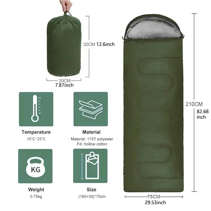 Lightweight Waterproof Sleeping Bag – All-Season Envelope Style for Camping & Hiking