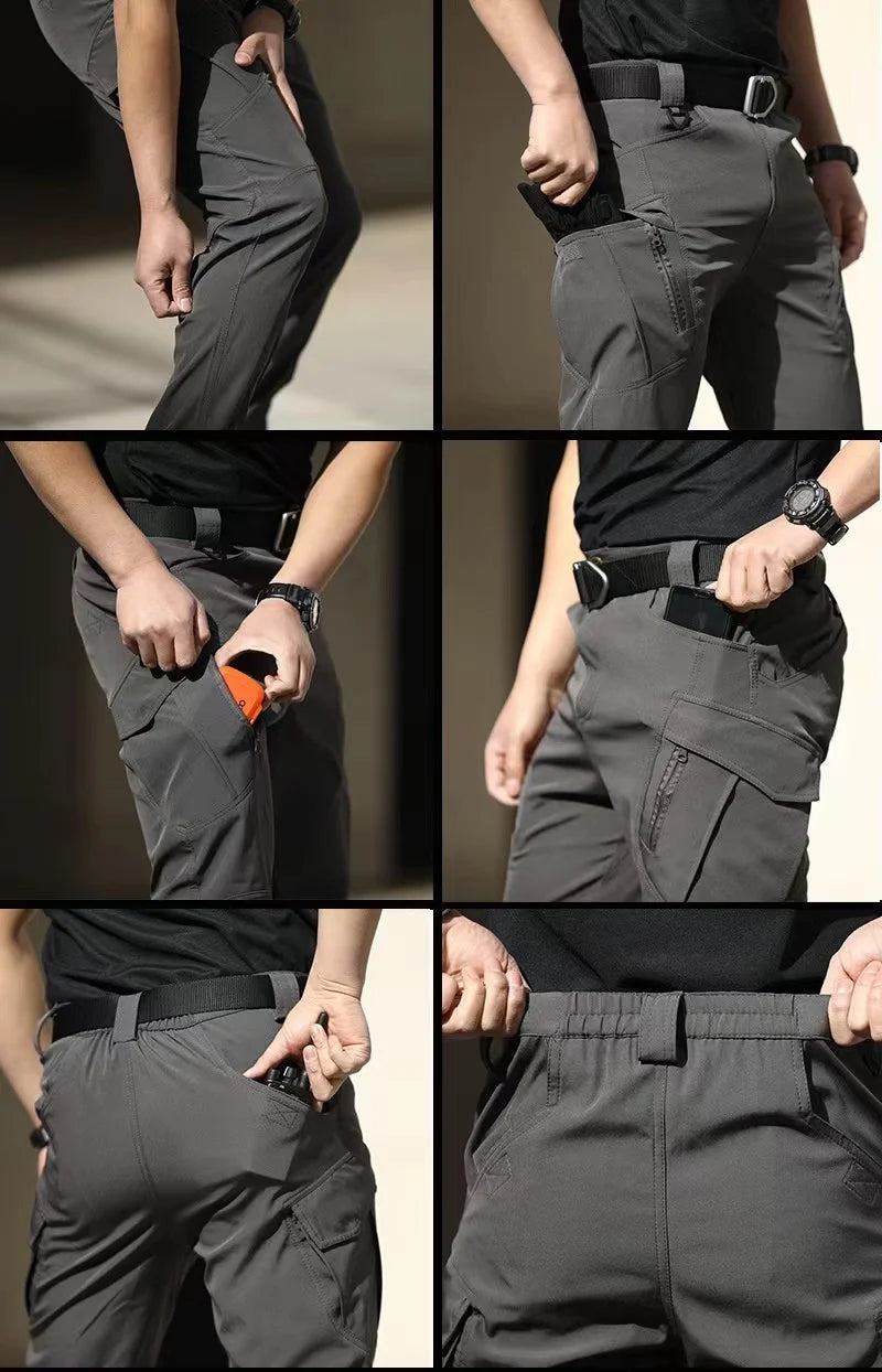Men's Tactical Softshell Cargo Trousers — Elastic Waist, Multi-Pocket | Hiking, Camping & Military Style Pants