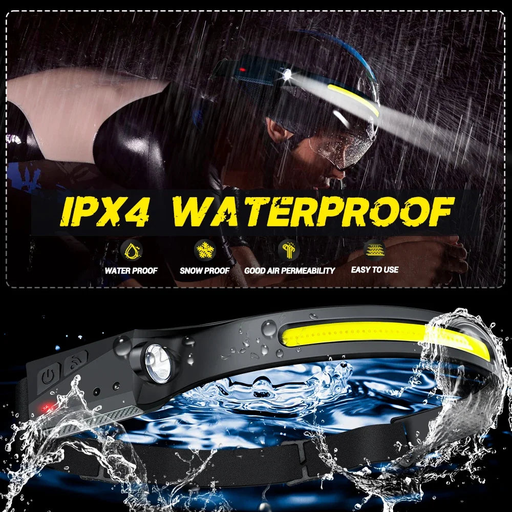 LED Induction Headlamp — 230° Wide Beam, 6 Modes, Motion Sensor | USB Rechargeable, Waterproof