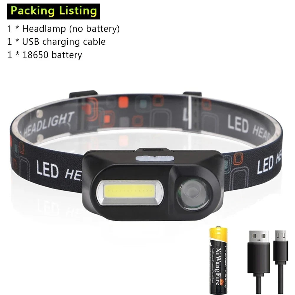LED Induction Headlamp — 4 Modes, Gesture Sensor, Type-C Rechargeable | Camping, Fishing & Hiking