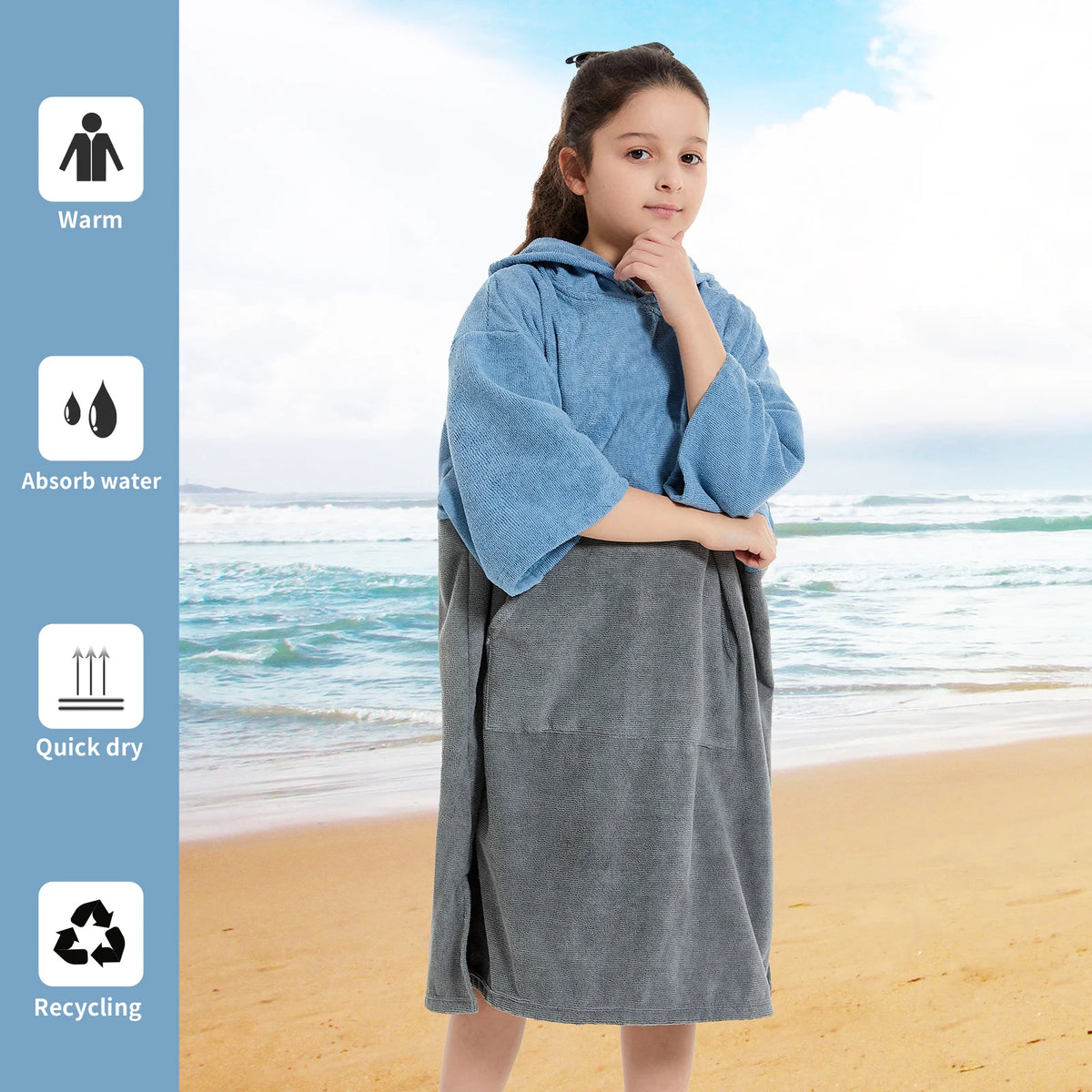 Kids Changing Towel Robe – Quick-Dry Microfibre Surf Poncho for Beach & Pool