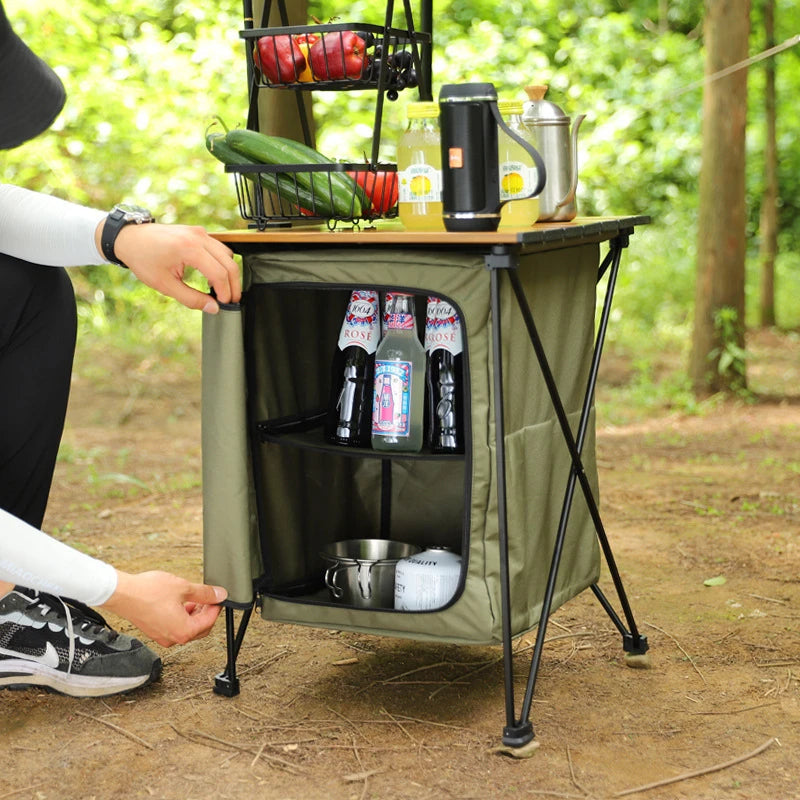 Outdoor Camping Folding Storage Cabinet – Portable Aluminium Alloy Dual-Purpose Camp Table