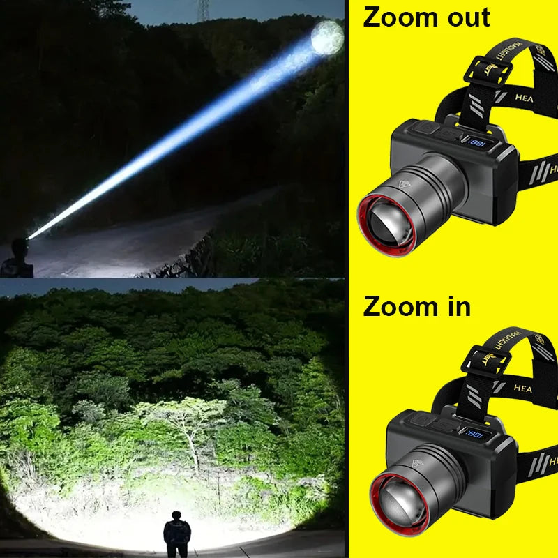 Rechargeable Motion Sensor Headlamp — Super Bright, Zoomable, Waterproof | Camping & Outdoor