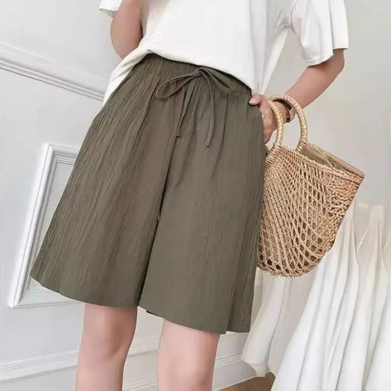 Women's Cotton Linen Wide Leg Shorts – High Waist Casual Knee-Length | M–XXXL