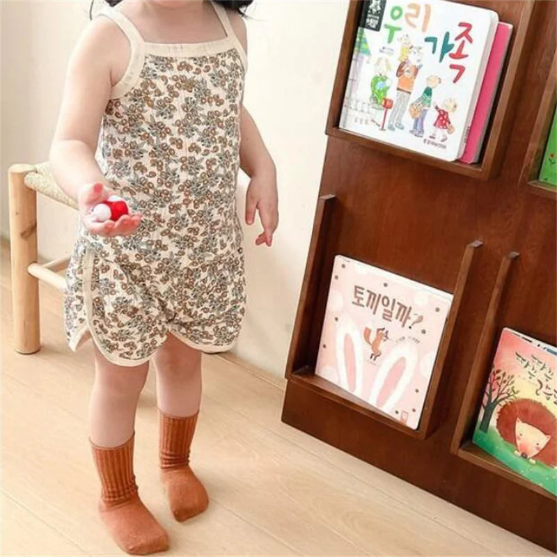 Kids Cotton Vest & Shorts Loungewear Set | Sleeveless Summer Suit for Girls Ages 0–5