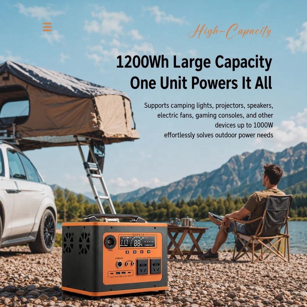 Portable Power Station – LiFePO4 Solar Generator 800W–1500W with Pure Sine Wave & Fast AC Charging