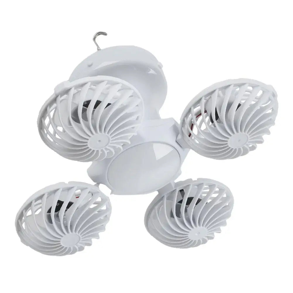 Solar Powered Camping Fan with LED Lantern – Rechargeable USB Hanging Tent Light & Ventilator