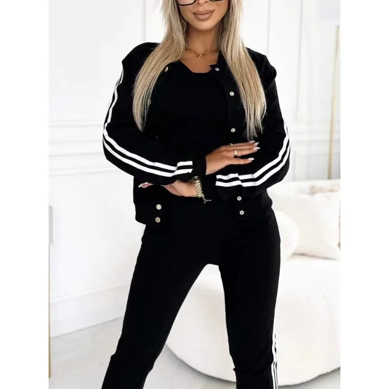 Women's 3-Piece Tracksuit Set – Vest Top, Slim Coat & Skinny Pants Loungewear
