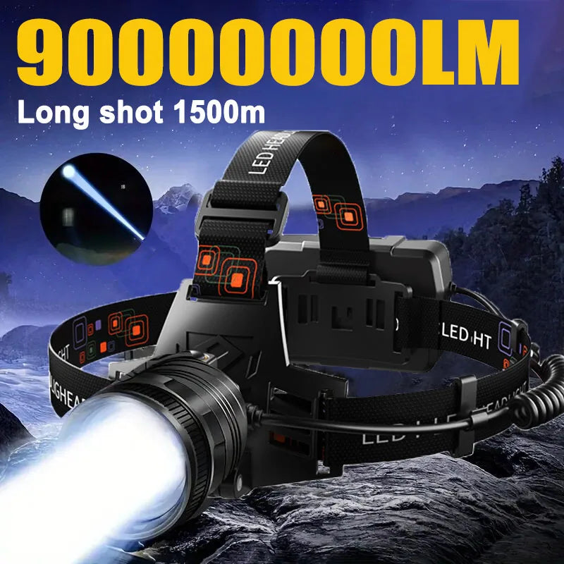 Aluminium Alloy LED Headlamp — High Lumen, Zoomable, 3 Modes | Rechargeable Camping, Hunting & Fishing Headlight