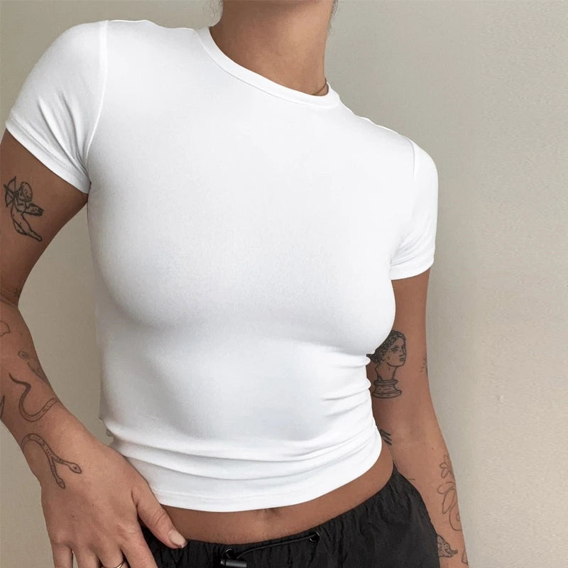 Women's Slim Fit Knitted T-Shirt – Short Sleeve O-Neck Sporty Tee | XS–XL
