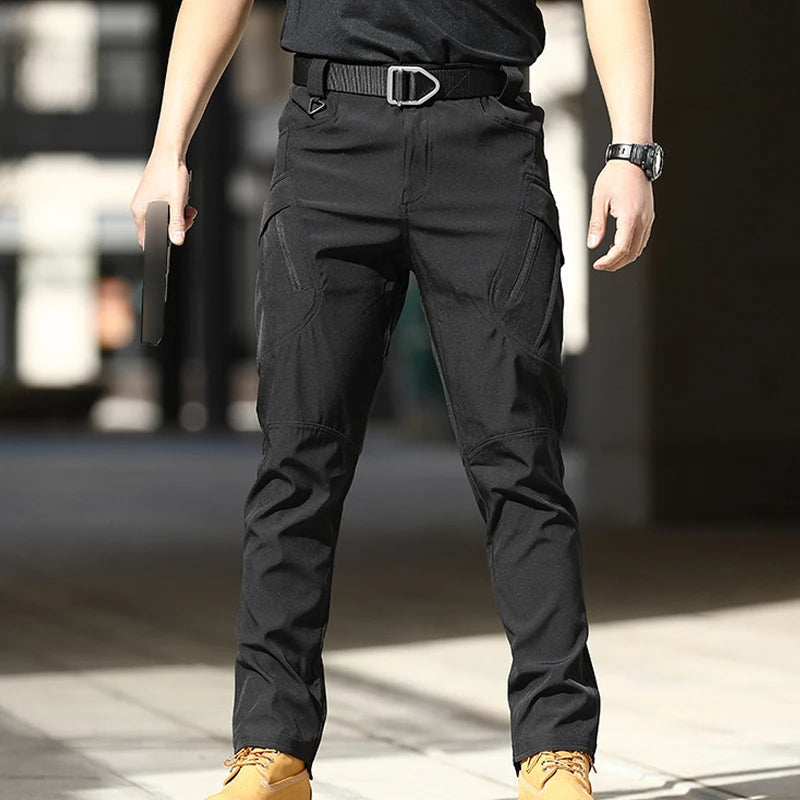 Men's Tactical Softshell Cargo Trousers — Elastic Waist, Multi-Pocket | Hiking, Camping & Military Style Pants
