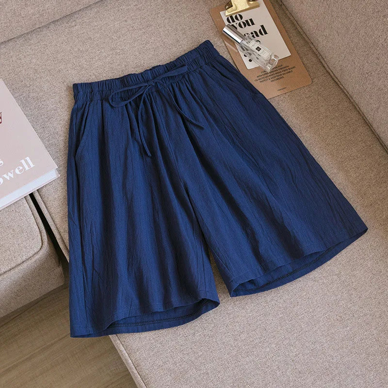 Women's Cotton Linen Wide Leg Shorts – High Waist Casual Knee-Length | M–XXXL