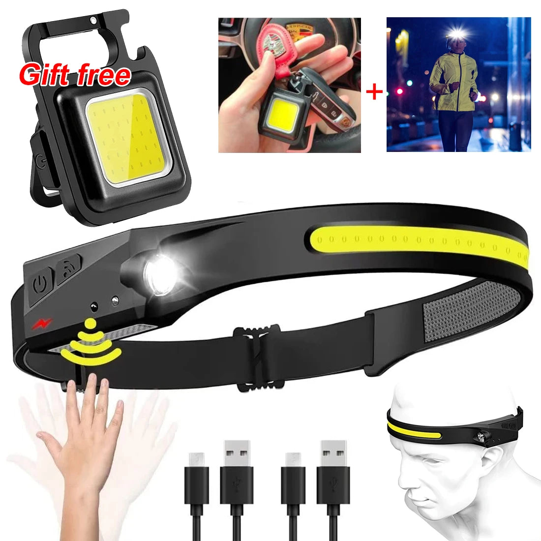 LED Induction Headlamp — 230° Wide Beam, 6 Modes, Motion Sensor | USB Rechargeable, Waterproof
