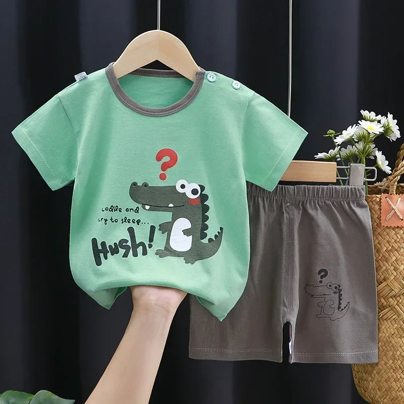 Kids 2-Piece Cotton T-Shirt & Shorts Set | Unisex Summer Outfit | 9M–7T | 3 Colours