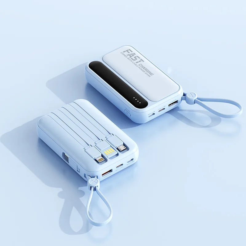 Power Bank with Built-in Cables – 10000mAh / 20000mAh Digital Display | White, Blue, Purple, Black