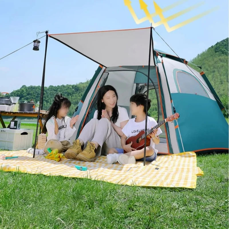 Hexagonal Auto-Open Camping Tent – 3–4 Person, Rainproof, Mosquito-Proof (S & L)