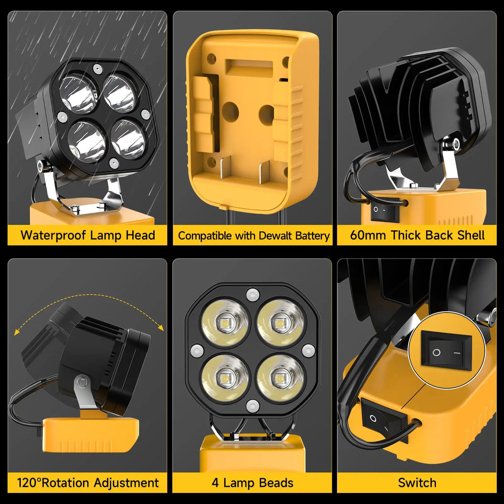 40W Portable LED Camping Work Light – 6000LM Cordless Battery-Powered Flood Light