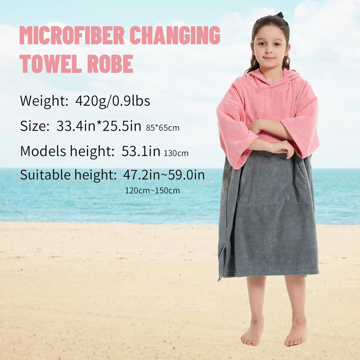 Kids Changing Towel Robe – Quick-Dry Microfibre Surf Poncho for Beach & Pool