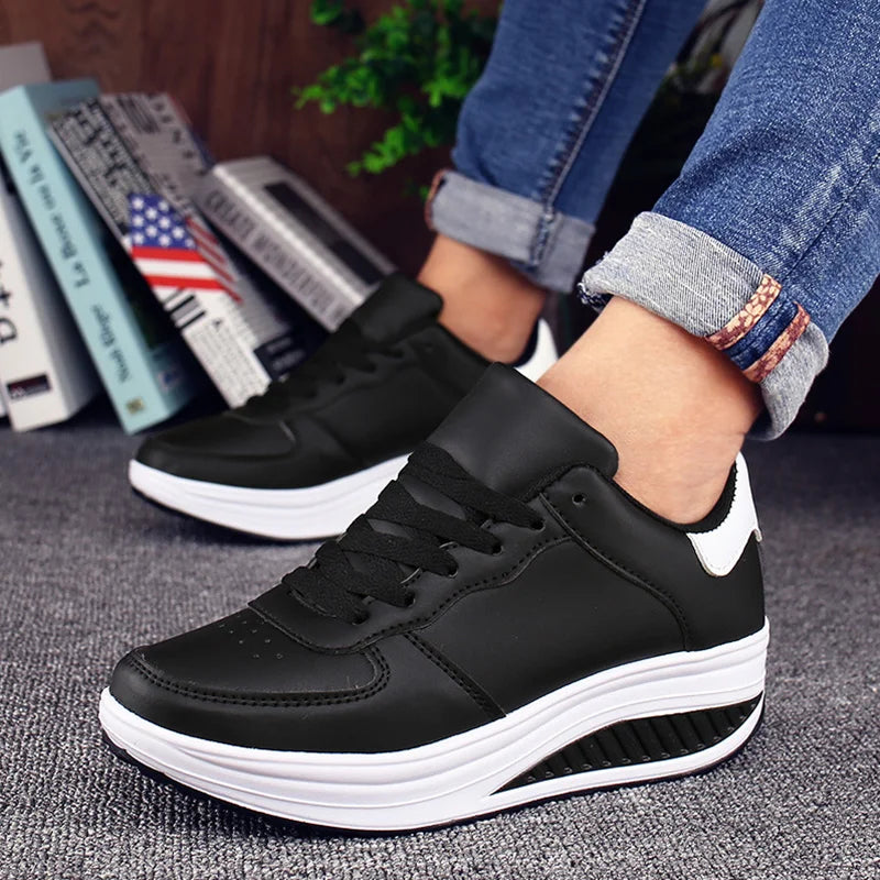 Women's Wedge Platform Leather Sneakers – Breathable Waterproof Casual Shoes | EU 35–43