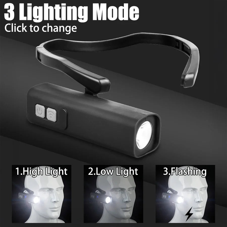 2025 Ear-Hanging LED Headlamp — 1000LM, Motion Sensor, 3 Modes | Type-C Rechargeable Camping & Running Light