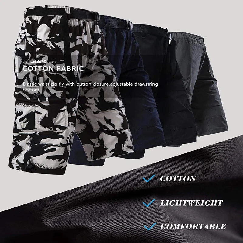 Men's 3/4 Cotton Cargo Shorts with Belt — Zipper Fly, Knee Length | Hiking, Camping & Outdoor Wear
