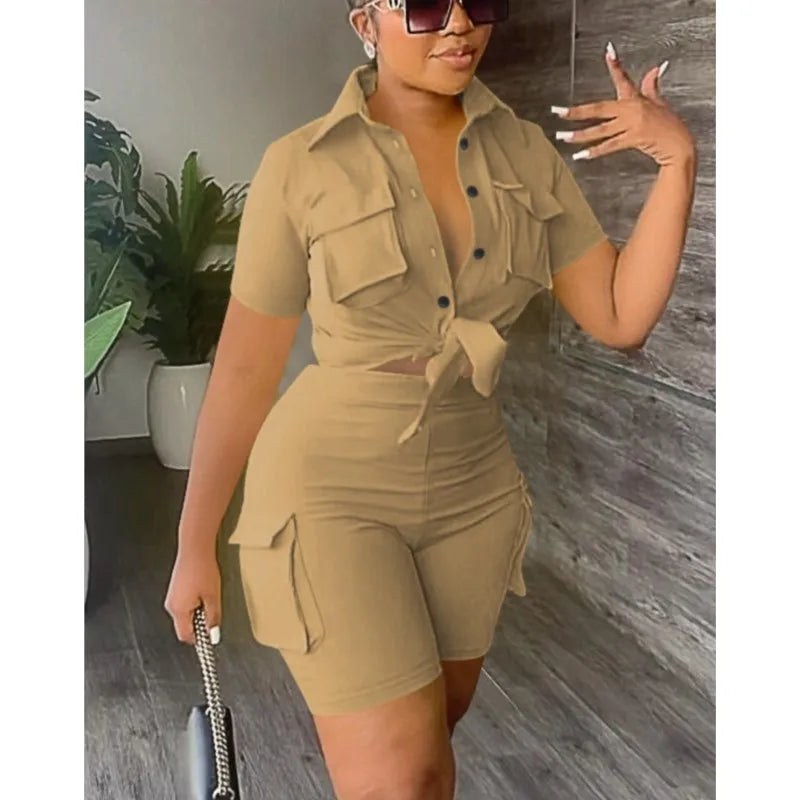 Women's Two-Piece Shorts Set – Short Sleeve Shirt & Casual Pocket Shorts | Streetwear | S–XXL