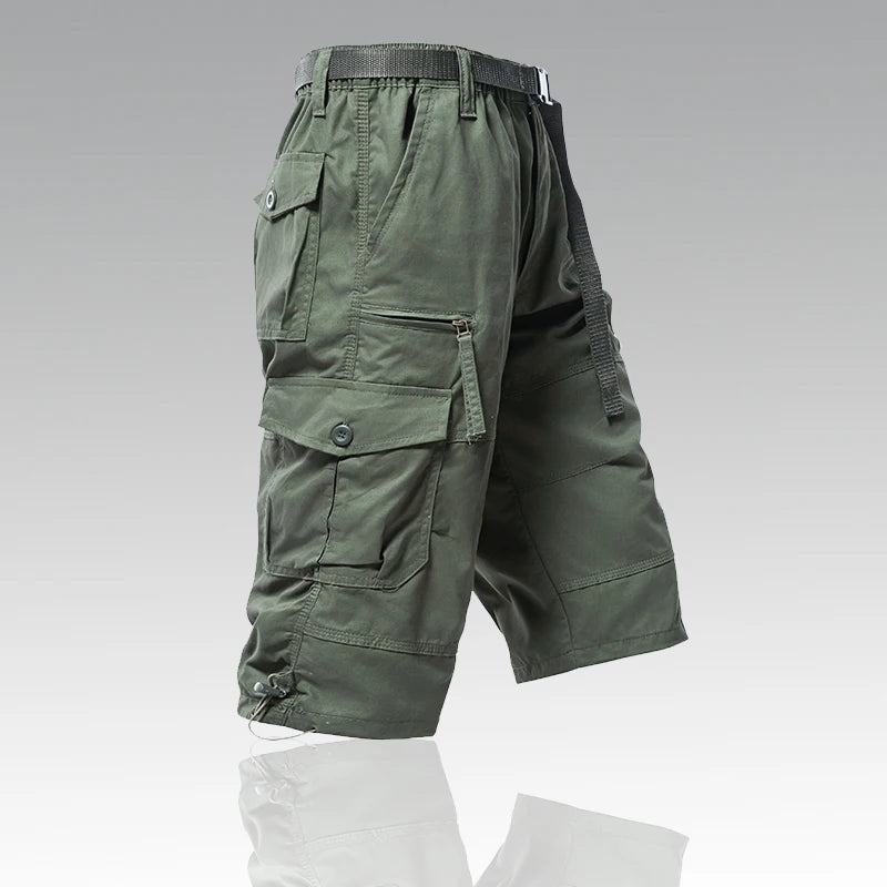 Men's 3/4 Cotton Cargo Shorts with Belt — Zipper Fly, Knee Length | Hiking, Camping & Outdoor Wear