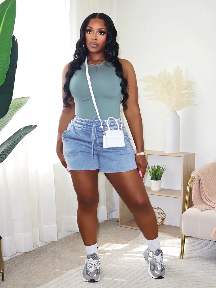 Cotton Washed Two-Piece Set – Sleeveless Tank Top & Biker Shorts | S–XXL
