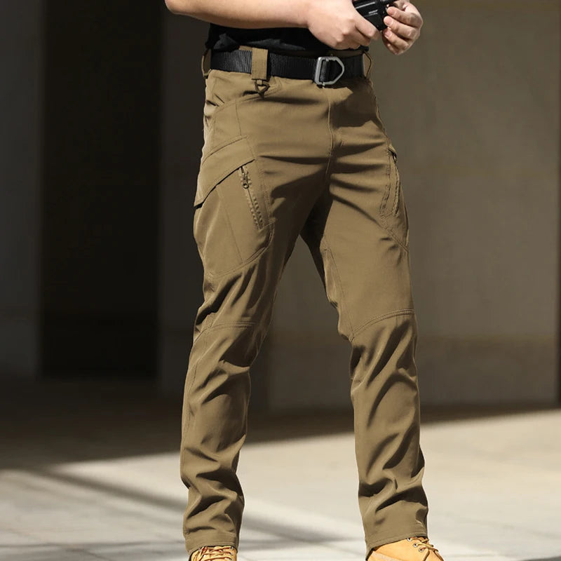 Men's Tactical Softshell Cargo Trousers — Elastic Waist, Multi-Pocket | Hiking, Camping & Military Style Pants