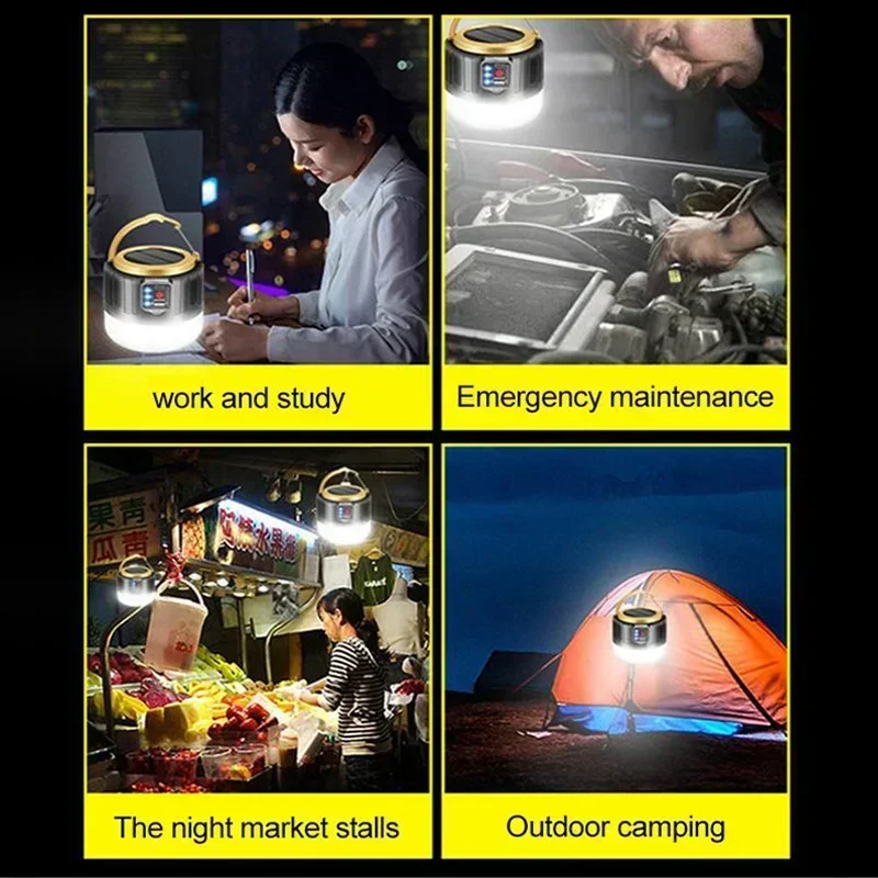 LED Camping Lantern with Remote Control & Power Bank — Solar/USB Rechargeable, Waterproof
