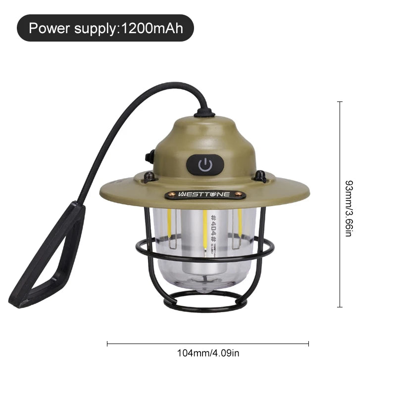Retro Camping Lantern — Dimmable, Waterproof, 1200mAh | Hanging Tent Lamp for Camping, Hiking & Load Shedding