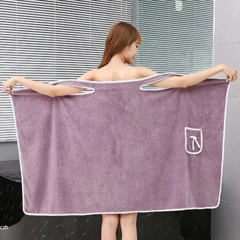 Women's Wearable Bath Towel Wrap – Fast-Drying Spa Robe for Beach, Gym & Shower (80x135cm)