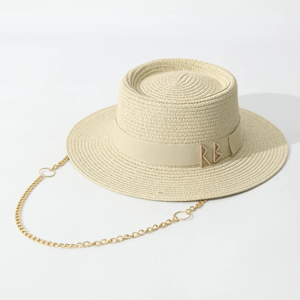Elegant Ribbon Straw Sun Hat – Women's Beach & Party Hat