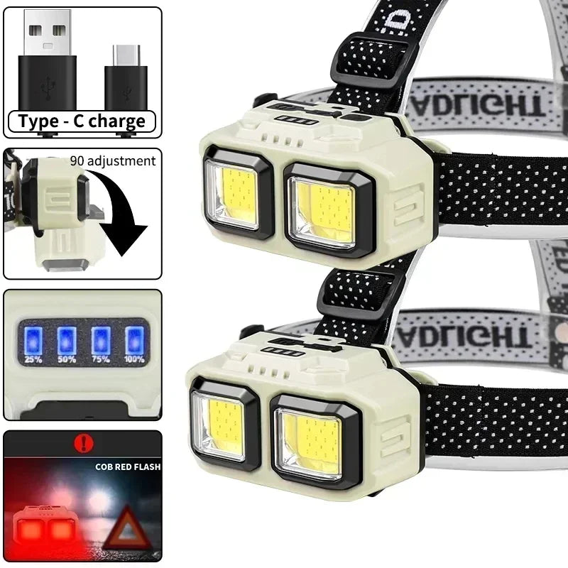 LED Induction Headlamp — 4 Modes, Gesture Sensor, Type-C Rechargeable | Camping, Fishing & Hiking