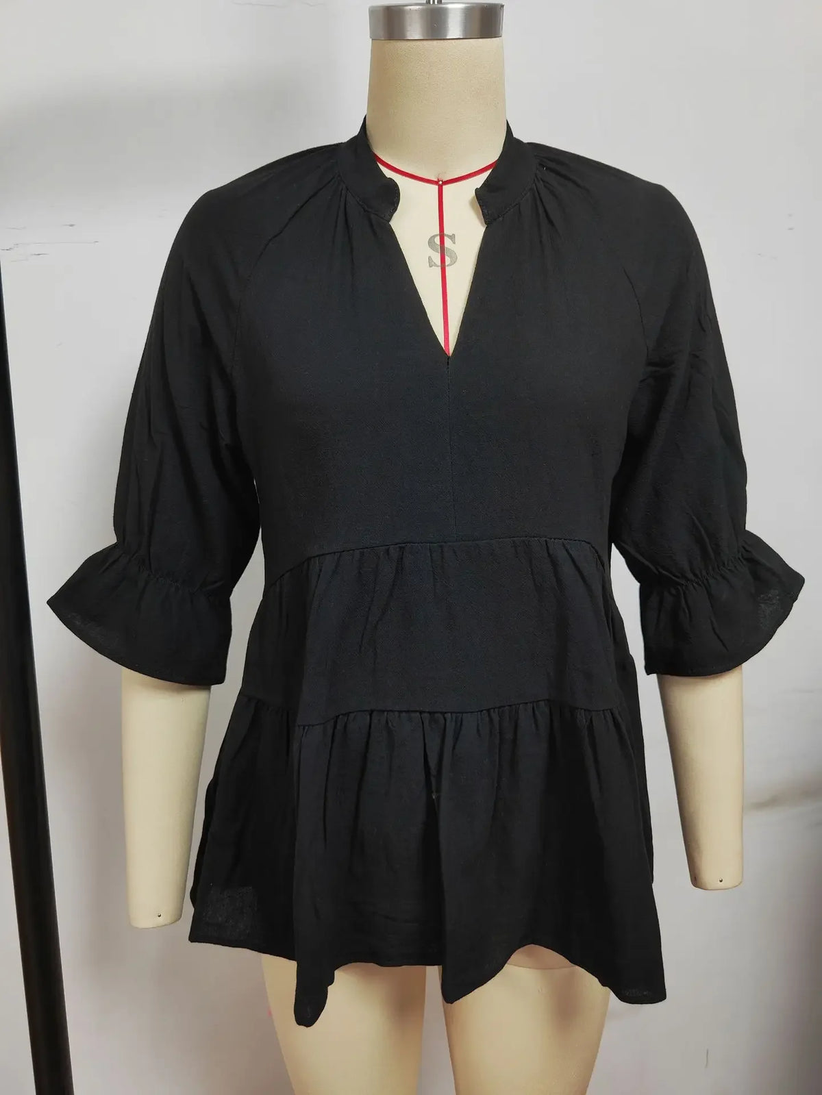 Women's V-Neck Pleated Loose Blouse – Casual Spring Summer Short Top | S–XXL