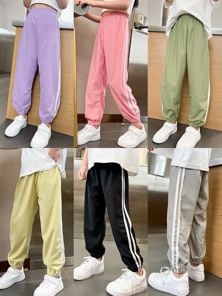 Kids Summer Elastic Waist Pants | 1 or 3-Piece Solid Colour Sports & Mosquito Pants for Boys & Girls